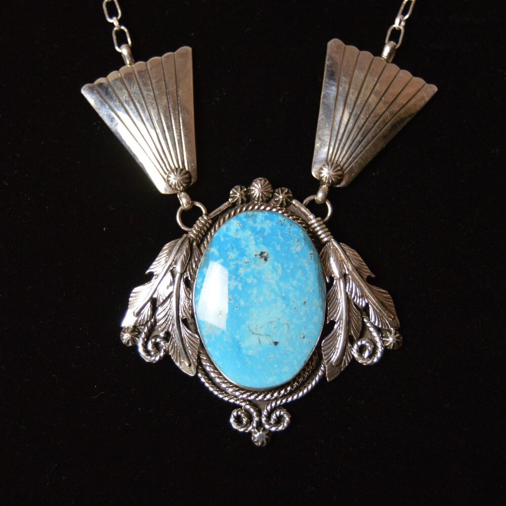Navajo Sterling Silver and Turquoise Pendant Necklace by Jennifer Cayditto